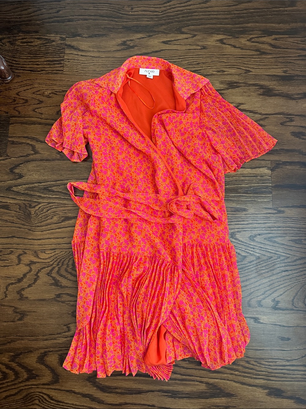 Alice + Olivia Pink-Orange Floral Tie-Waist Mini Dress